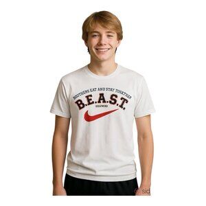 Nike Mens BEAST Brothers Eat and Stay Shirt~Size M~White Dri Fit Tee L10 02